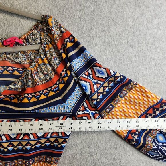 Betsey Johnson Dress Womens 12 Peasant Smocked Waist Boho Aztec Southwestern - Picture 11 of 16